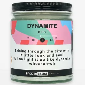 Dynamite (BTS) | Cucumber Melon Scented Candle - 9oz Soy Coconut Wax Glass Jar Candle for Home Decor Room Decoration Birthday Gift Gag Made in USA Vegan Non-Toxic Cotton Wick Intense Fragrance Long Burn Time Perfume Korean