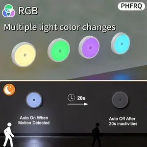 Circular RGB Motion Sensor Light, Multiple Color Changes/warm Light, USB Rechargeable, Magnetic Installation, Ideal for Bedroom, Dormitory, Stairs