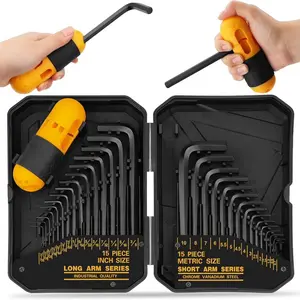 31-Piece Hex Key Set Allen Wrench Set SAE & Metric Keys MM 0.7mm-10mm SAE 0.028"-3/8 Heat-Treated Torque Handle High Leverage Long & Short Keys Easy Organization