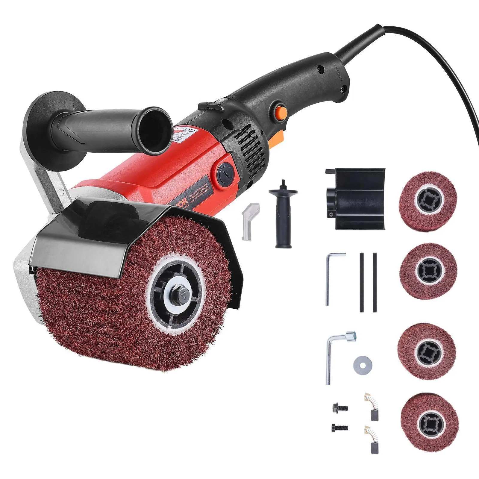 【Backtoschool】VEVOR Handheld Electric Burnishing Polishing Machine, 1200W 6 Speeds Variable Speed Surface Conditioning Tool, with 4 Polishers Fiber Wheels for Stainless Steel, Non-Ferrous Metals, Plastic, Aluminium, 6-Speed Adjustment