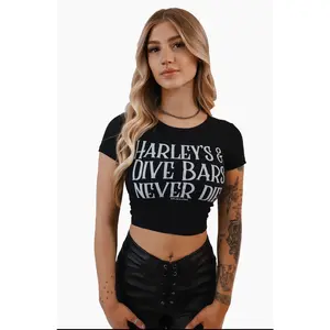 Harleys & dive bars never die crop tshirt