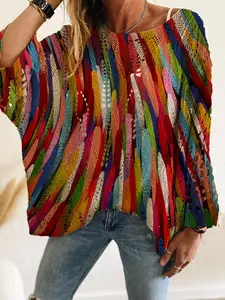 Women's Casual Long Sleeve Batwing Knit Top, Heart Pattern Design, Loose Fit, Perfect for Spring & Summer, Ideal for Daily Wear, Knitwear, Chic