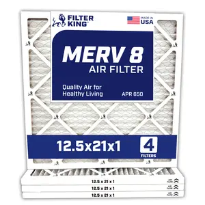 Filter King 12.5x21x1 Air Filter | 4-PACK | Carbon MERV 8 HVAC Pleated A/C Furnace Filters | MADE IN USA | Actual Size: 12.5 x 21 x .75"
