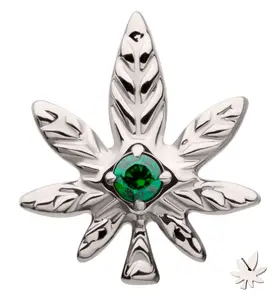 Cannabis Leaf Green CZ Titanium Threadless Top