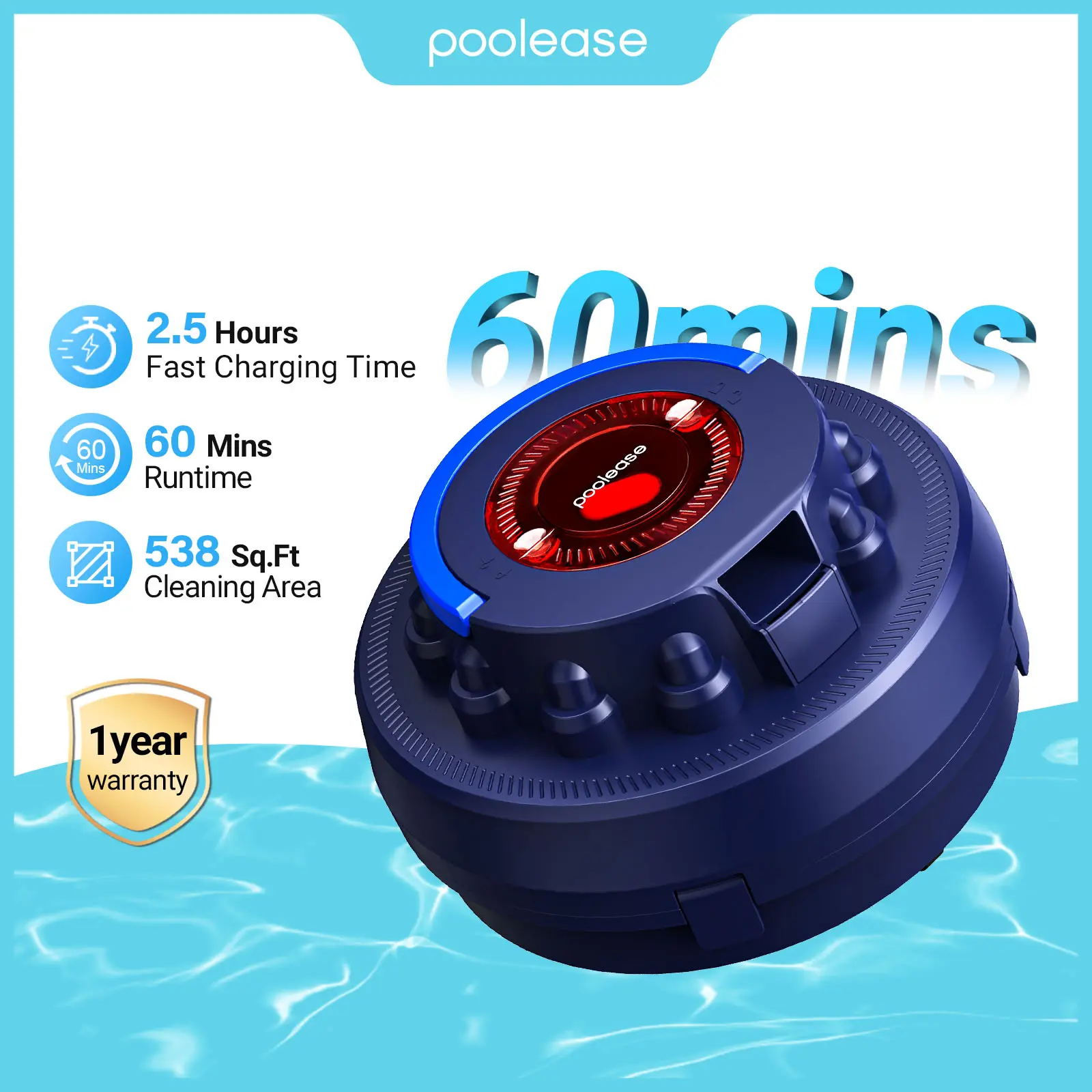 POOLEASE X1 Cordless Pool Robotic Cleaner Pool Vacuum for Above/In Ground Pool, 45W Dual-Motor Self-Parking Enhanced with 2L Debris Capacity