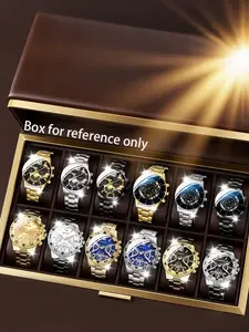 12pcs Men's Fashion Business Quartz Watch, Multiple Styles, Daily Wear, Party, Business Trip, Ideal Gift, Analog Face, Zinc Alloy Case