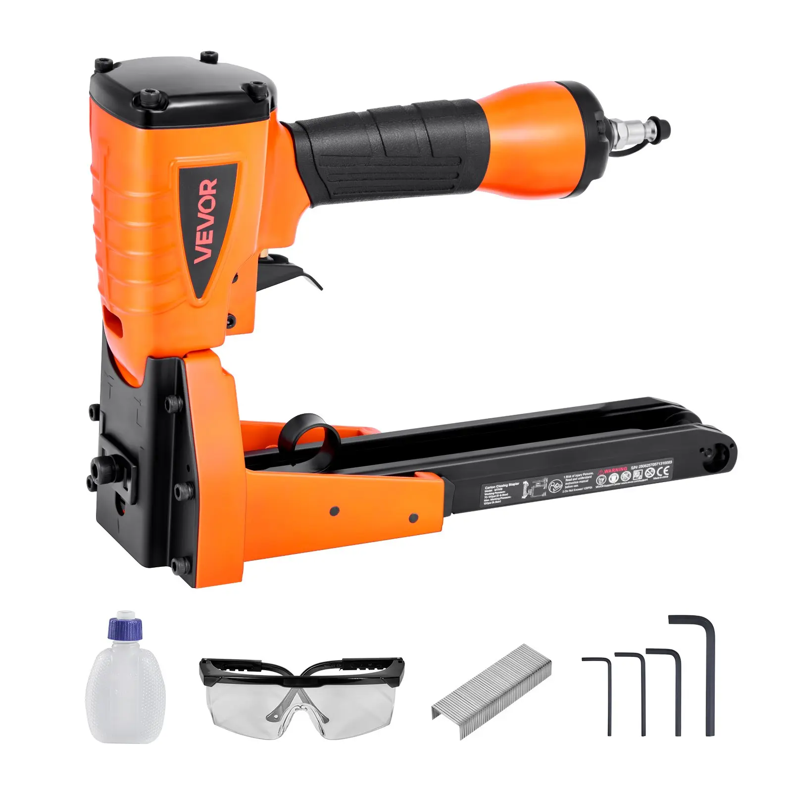 VEVOR Pneumatic Carton Closing Stapler, 13 Gauge Pneumatic Cardboard Staple Gun for 1-3/8 inch Crown 5/8" & 3/4" Length, Depth-Adjustable 70-120 PSI Air Staple Gun for Boxes Carton Closing, PackagingSummervibes