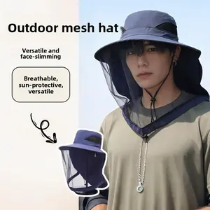 Wild fishing mosquito-proof hat Men's fishing hat Shawl Sunscreen visor Hat UV-proof outdoor mountaineering hat Women