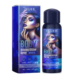 Hair and Body Glitter Spray Shimmer Highlighter Spray - Long Lasting Waterproof Body Shimmer Glow for Hair Clothes Face, Non-Greasy Liquid Glitter Powder Makeup for Festivals Parties Rave, Nourishing Vitamin E (100ml) Radiant Glow Highlighter Palette