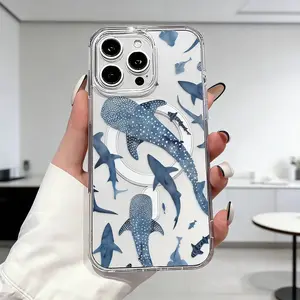 Whale Shark Wonders Pattern Magnetic Phone Case for iPhone 17 Pro Max 16 16e 15 14 Plus 13 12 11 Air X XS Anti-Yellowing Shockproof Lightweight Transparent Acrylic Large Hole Soft Cover Supports Wireless Charging