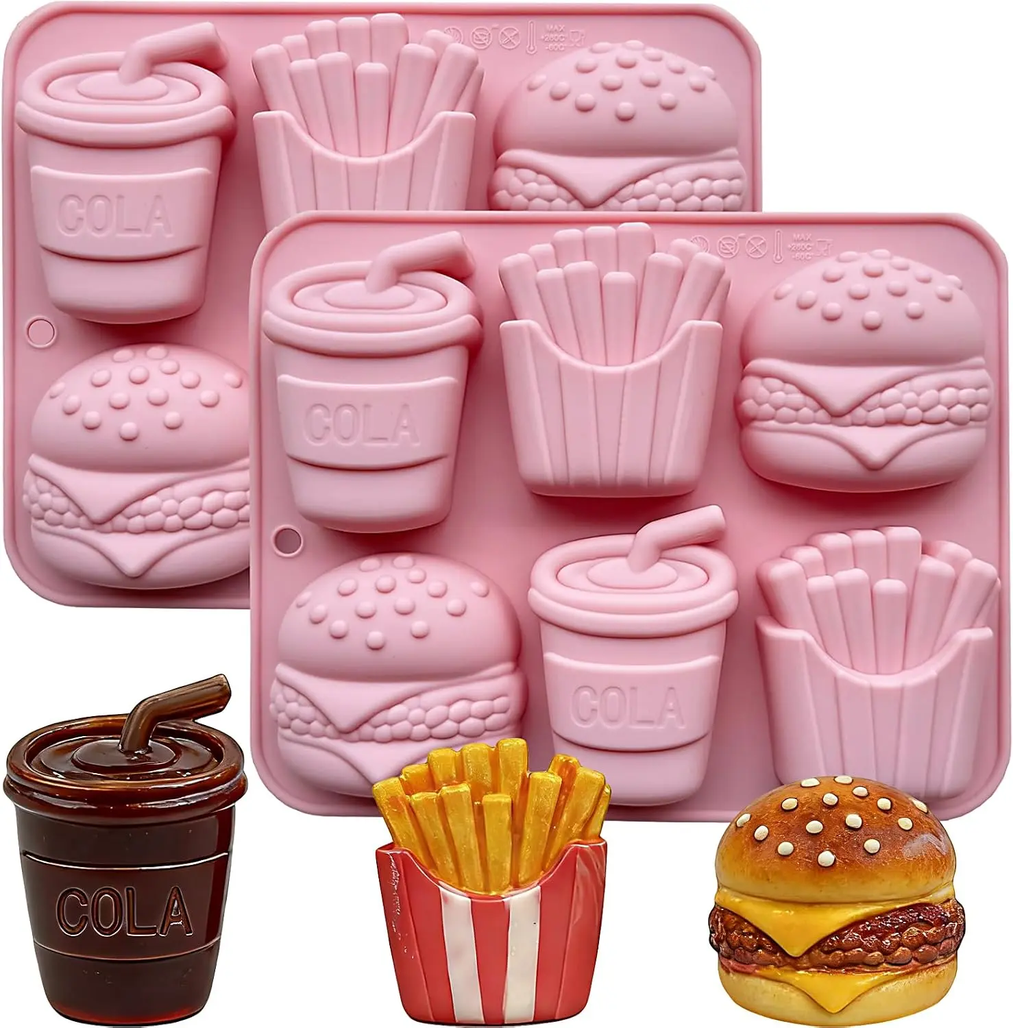 Fast Food Silicone Chocolate Molds ，2Pcs Hamburger French Fries Cola Baking Molds for Chocolate Candy Jelly Ice Cube Fondant, DIY Soap Candle Backpack charm Making Supplies