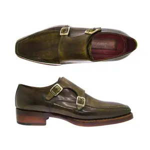 Paul Parkman Men's Double Monkstrap Goodyear Welted Green Shoes