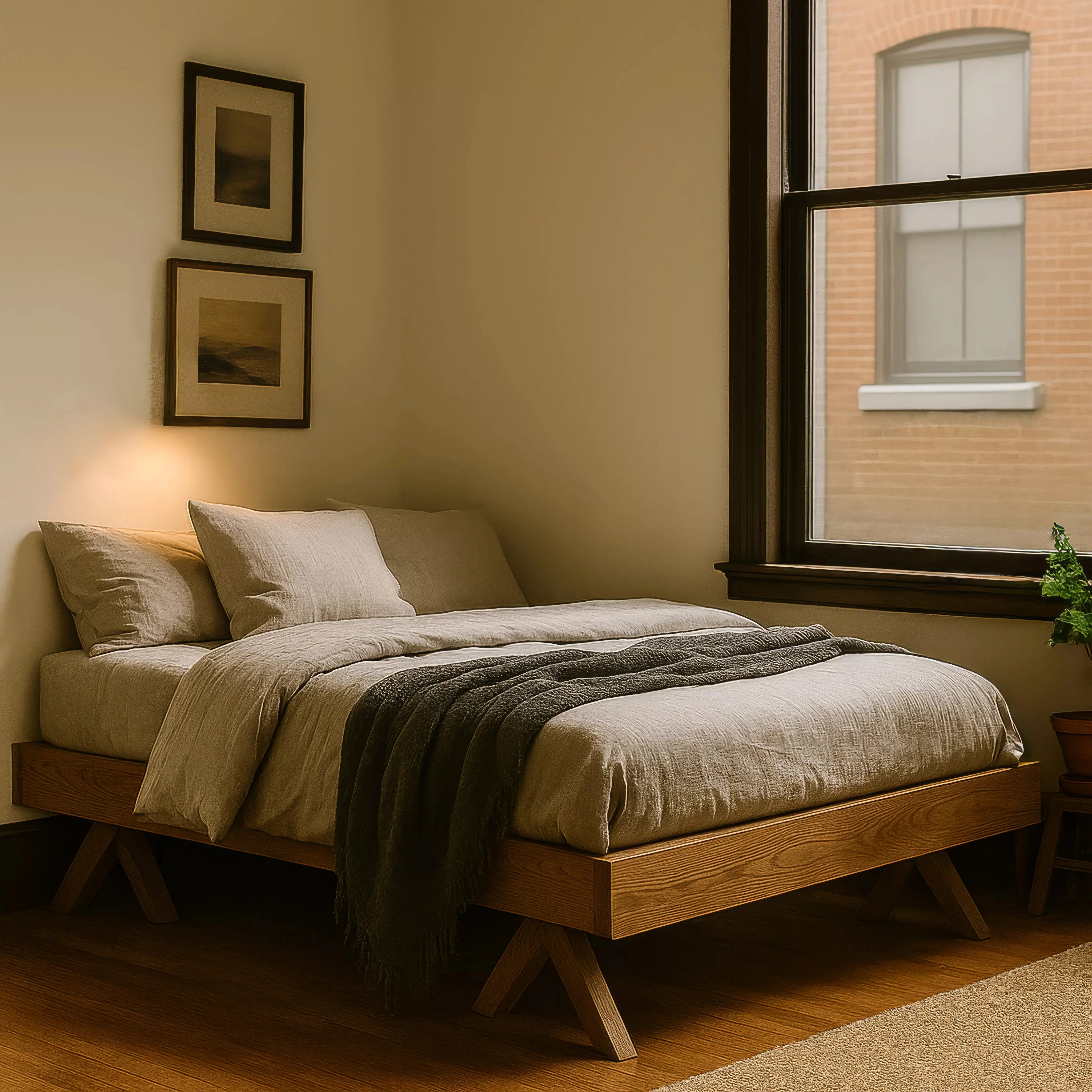 Scandinavian Bed Frame in Walnut – Solid Wood Platform