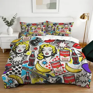 2/3 Piece Pop Art Marilyn Monroe Print Duvet Cover Set, HD Digital Printed Comforter Cover, Soft Breathable Bedding Set with Zipper & Corner Ties (No Insert), Suitable for Bedroom Use