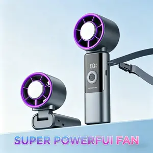 [SummerVibes] 2026 New Upgrade 4 in 1 Apply  Ice Fan Portable Handheld Turbo Fan,0-199 super strong Gear Wind, Battery Operated, Up to 5 Working Hours, 4 IN 1 Hand Fans with Air Turbo Tech Cooling Fan for Outdoor Activities, Travel, Beach