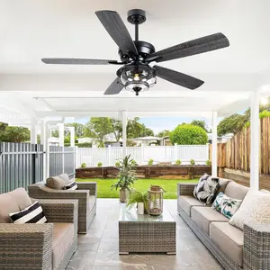 Outdoor Ceiling Fans with Light and Remote - 52 Inch Waterproof Wet Rated Ceiling Fan, 6 Speeds Modern Black Fan Lights with 2 Styles Reversible Blades for Outside Patios Gazebos Bedroom
