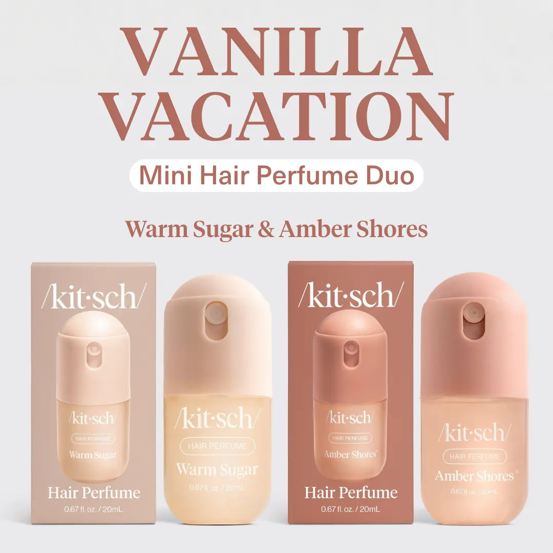 VANILLA VACATION MINI HAIR PERFUME DUO – Kitsch Odor-Eliminating Hair Perfume Set – Amber Shores & Warm Sugar – Travel-Friendly Fragrances