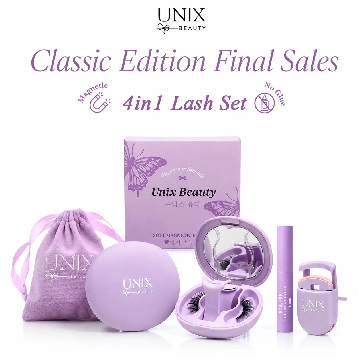 Unix Beauty Soft Magnetic False Eyelash Set, All-in-1 Box, Lightweight Reusable No-Glue Waterproof Makeup Cosmetic, 3-Second Application 1-Second Removal 