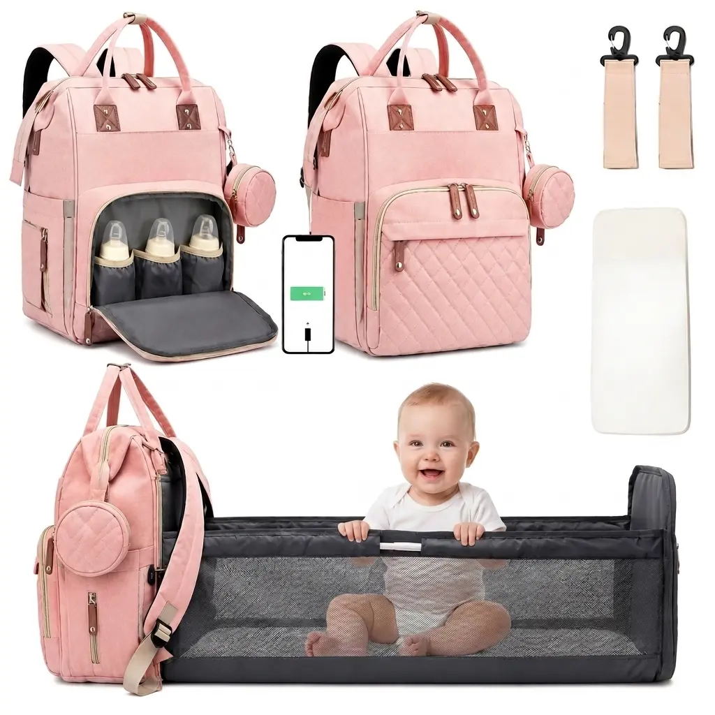 Waterproof Diaper Bags Backpack for Mom and Dad. Multifunctional Baby Bag with Changing Station, Large Travel Nappy Backpack with Stroller Straps & Bottle Storage.