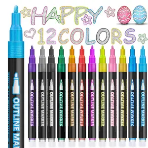 Outline Glitter Markers, 8/12 Glitter Metallic Gel Pens for Coloring, Shimmer Markers Outline Pens for Art Supplies, Tween Teen Girl Easter Gifts Trendy Stuff, Cool Fun Art Crafts School Journaling Supplies, for Kids 9-12, Gifts for 4-12 Year Old Girls