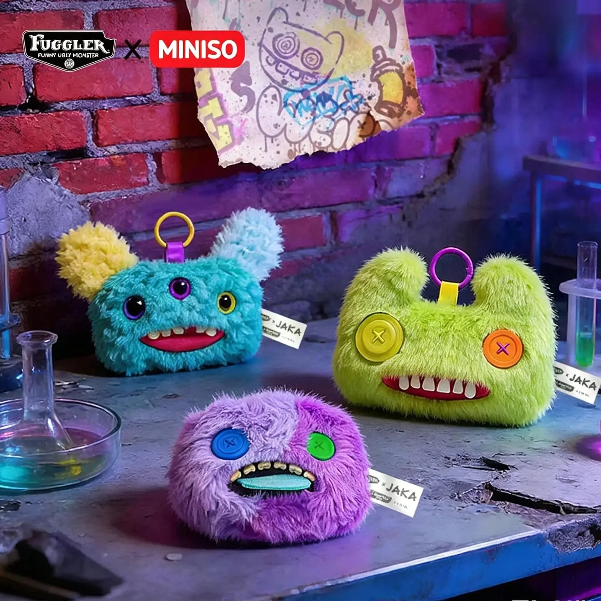 MINISO x Fuggler "Lab Escape" Series Eco-Friendly Recyclable Small Plush Coin Purse Keychain - Unisex Ugly-Cute Stuffed Monster Bag Charm, Funny Keychain, Fun Gift for Kids, Back to School Accessory
