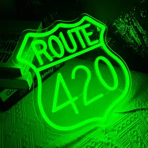 Bright "420 Route" LED Neon Lights Sign — USB-Powered, Wall-Mountable — Fun Wall Decor for Bedrooms, Bars, and Parties Led Signs