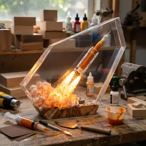 3D Resin Rocket Launch Sculpture Acrylic Display Space Shuttle Model Home Decor Desk Ornament Unique Gift for Space Lovers Office Shelf Decoration Modern Art Piece