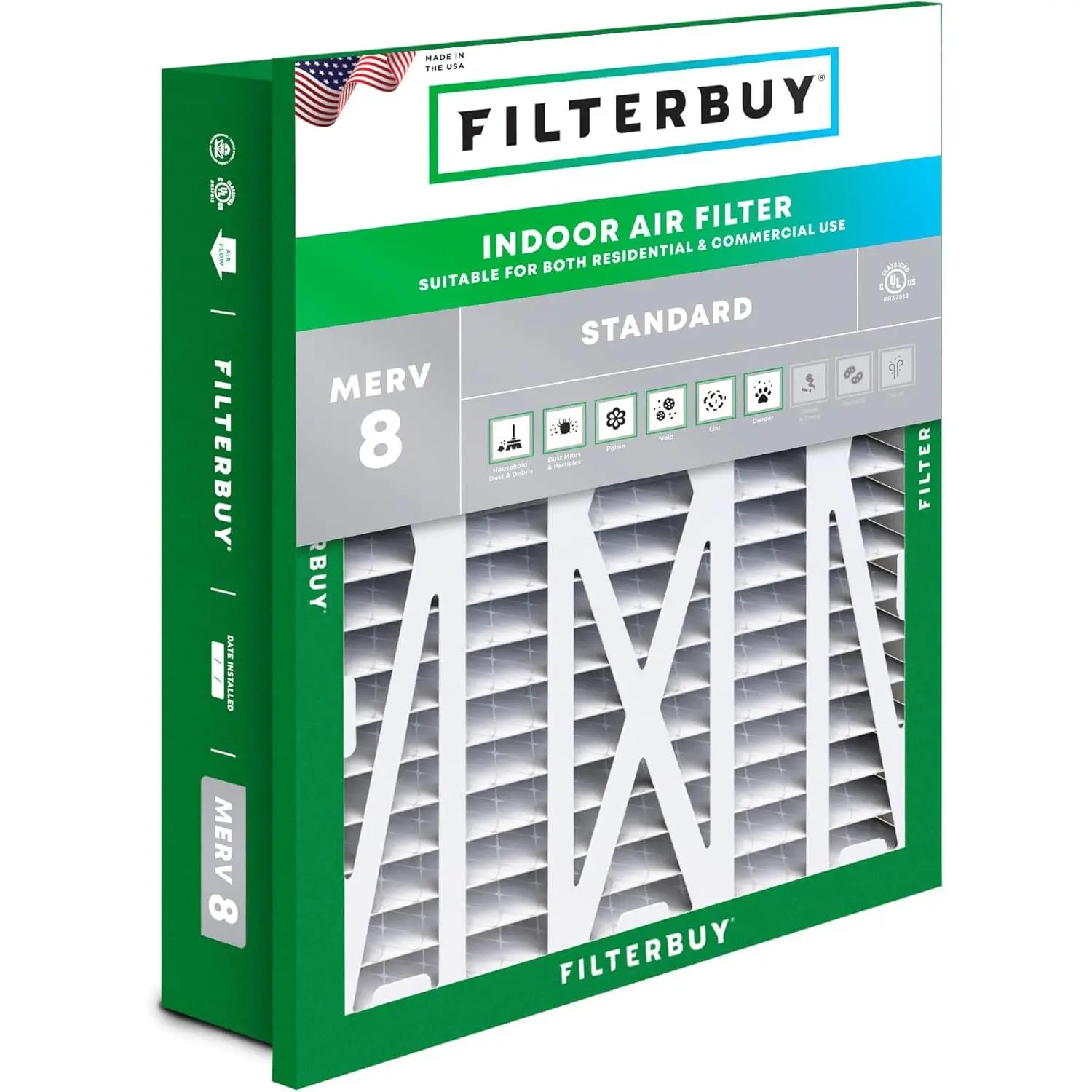 Filterbuy 20x20x5 Eco-Friendly Electrostatically Charged Air Filter (1-Pack), Pleated MERV 8 Dust Defense HVAC AC Furnace Filter for Honeywell Return Grille FC40R1003, Endures 200°F Temperatures, Withstands Moisture