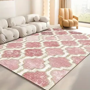 Velvet Diamond Pink Simple Pattern Area Rug Foldable Floor Mat Soft for Living Room Bedroom Machine Washable Non-Slip Bottom Suitable for Various Indoor Spaces foyer rug