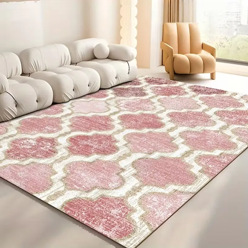 Blush Pink Velvet Diamond Print Retro Look Area Rug - Foldable, Soft, Non-Slip Bottom Floor Mat with Wrinkle-Resistant, Durable, Dustproof, Fade-Resistant, Machine-Washable Features for Living Room, Bedroom