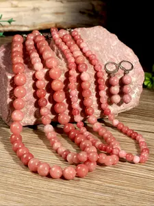 2PC Bohemian Natural Sunstone Beaded Jewelry Set for Women -  6/8/10mm Necklace & Drop Earrings, Vintage Ethnic Style for Daily/Party Wear