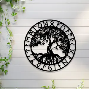 Life Tree Metal Wall Decor with Viking Runes, Vegvisir Nordic Hanging Decoration, Large Metal Wall Art for Home, Ideal Christmas Gift, Decorative, Unique Artwork