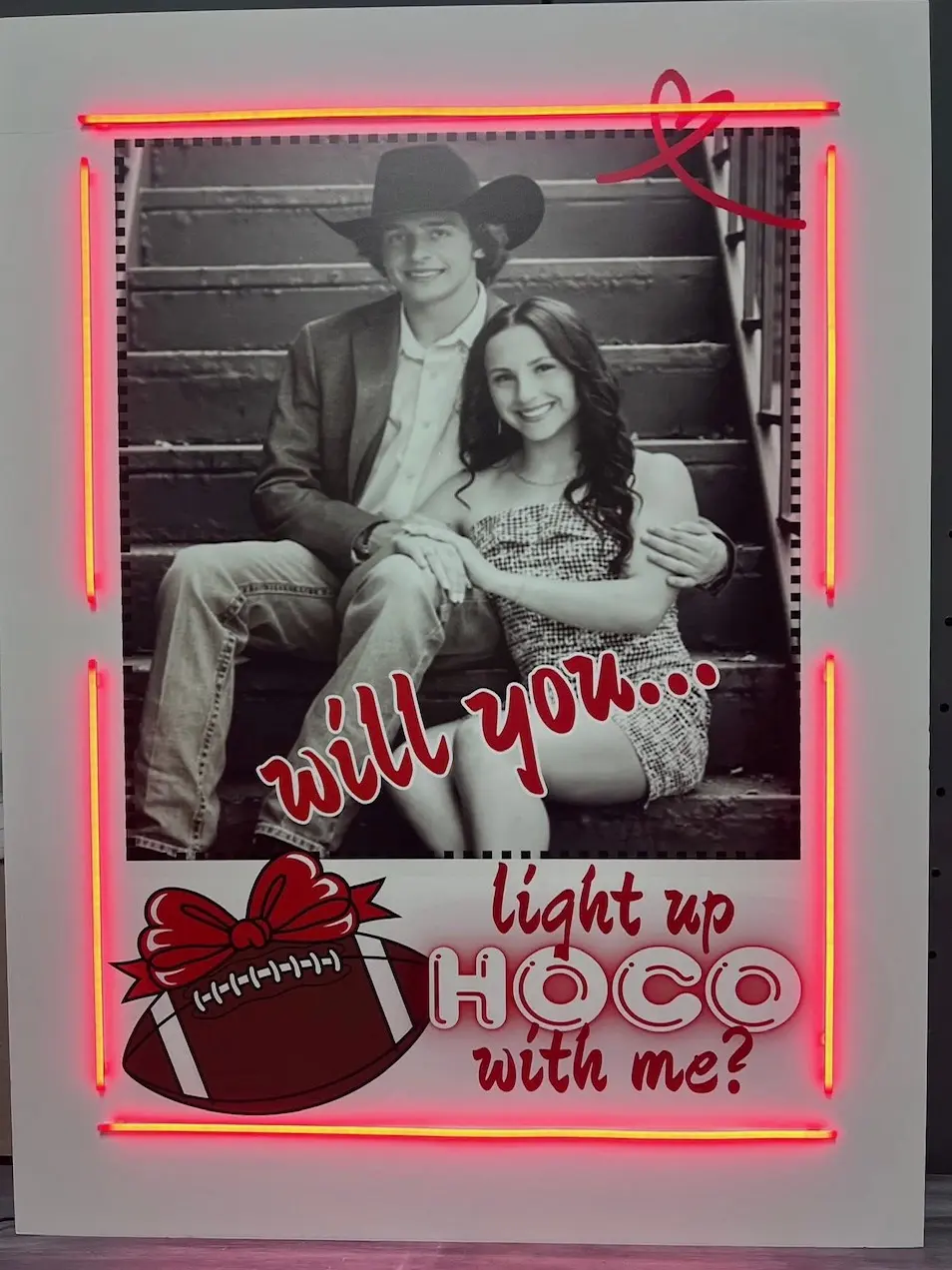 Personalized Custom UV Printed 24x36 Foamboard Homecoming Proposal Sign with Custom Photo and Lighting Options for Dances and Prom Events