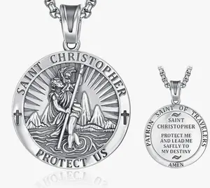925 Sterling Silver Patron Saint Medals | Amulet Necklace Protection Jewelry for Men with 2.5mm 22"+2" Rolo Chain