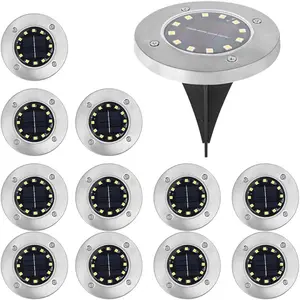 12pcs Solar Ground Lights, Outdoor 12 LED Walkway Lights for Yard, Lawn, Driveway, White and Warm Lights