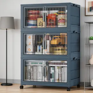 5 Tier Plastic Storage Bins with Wheels, Stackable Collapsible Folding Organizer Containers for Home & Office