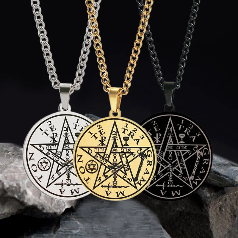 GTHIC Pentagram Seal Of Solomon Stainless Steel Necklace with 60 CM Chain Fashion Accessories for Men Women