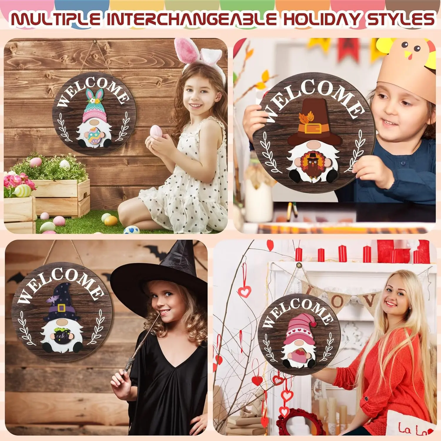 Interchangeable Wooden Gnome Decor Holiday Seasonal Gnome Decorations with Magnet Pieces and Detachable Hats Changeable Welcome Sign for Home(Attractive Style) Interchangeable Wooden Gnome Decor Holiday Seasonal Gnome Decorations with Magnet Pieces and Detachable Hats Changeable Welcome Sign for Home(Attractive Style)