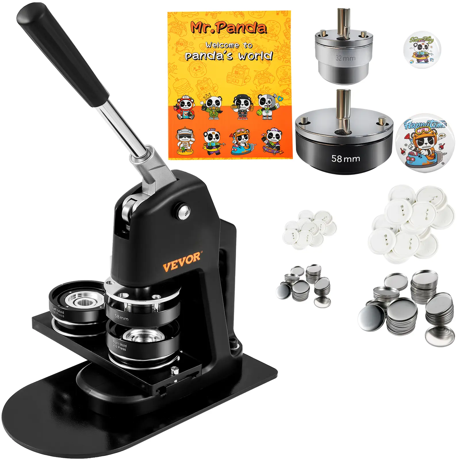 VEVOR Button Maker Machine,  Multiple Sizes 1.25+2.25 Inch Badge Punch Press Kit, Children DIY Gifts Pin Maker, Button Making Supplies with 500pcs Button Parts & Circle Cutter & Magic Book