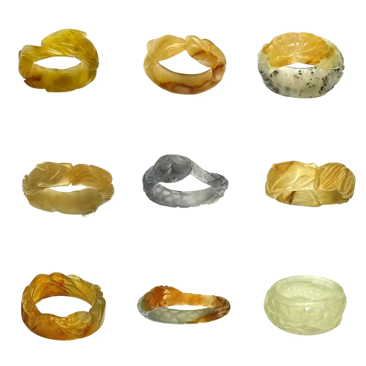 Size#8【P1-P9】Carved Jade Ring, Handmade Natural Xiuyan Jade Band, Vintage Chinese Carving Jewelry for Women Men