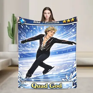 I-Ilia Malinin Quad God Card Soft Cozy Blankets  Funny Camping Throw Blanket Bedroom Flannel Bedspread Sofa Bed Cover A multi-functional and beautiful blanket suitable for decoration, use and as a gift. Add some fun to your home