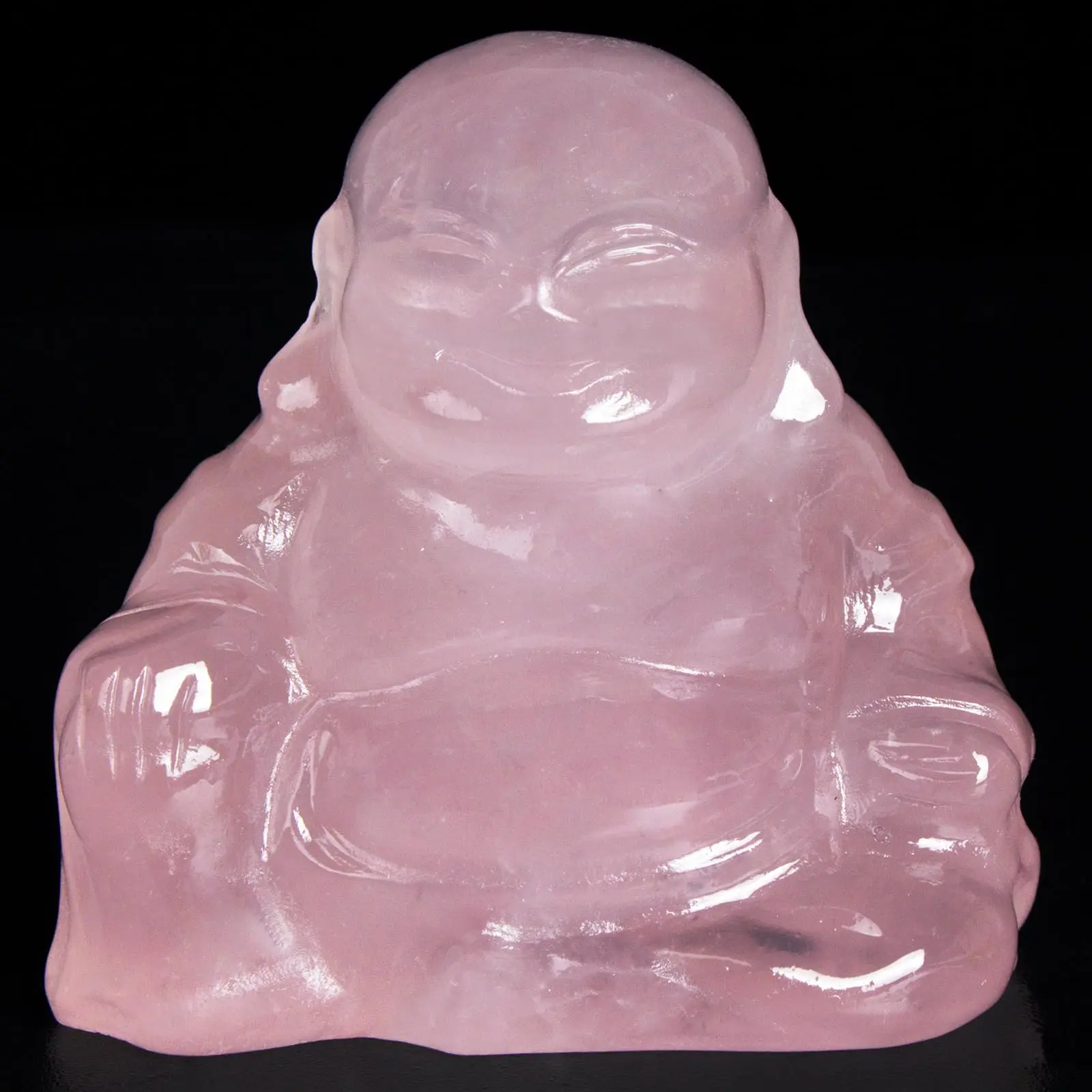Rose Quartz Crystal Laughing Buddha Statue – Meditation Decor, Spiritual Artwork, Healing Stone Figurine, Yoga Space Ornament, Peaceful