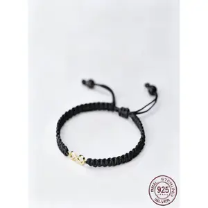925 Sterling Silver Adjustable Braided Bracelet | Minimalist Infinity Charm | Black Gift Jewelry | La Monada