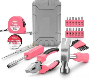 24/54 Pink Home DIY Tool Kit, A Compact and Portable Toolbox Set Containing The Essential Starter Tools Needed for Home Projects. Mechanics Storage with Case