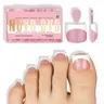 NOVO OVO Pre-Coated Extra Short Sharp Square White French Tip Berry Pink Toe Press On Nails Kit - Soft Gel Pedicure Extensions, Comprehensive Size Range (16 Sizes, 224 Pcs) for Swimming Pool, Beach (Needs Top Coat; Excludes Light, Glue, Builder Gel)