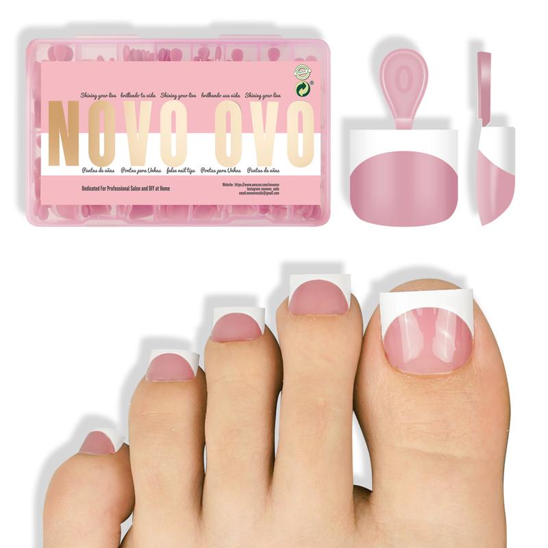 NOVO OVO Extra Short Toe Nail Tips White French Tip BERRY PINK Sharp Square Press On, Soft Gel False Fake Toenail Extension Kit, Need Apply Top Coat Buider Gel Nail Glue, Salon DIY x 16 Sizes 224 Pcs【NO GLUE & TOP COAT INCLUDED】