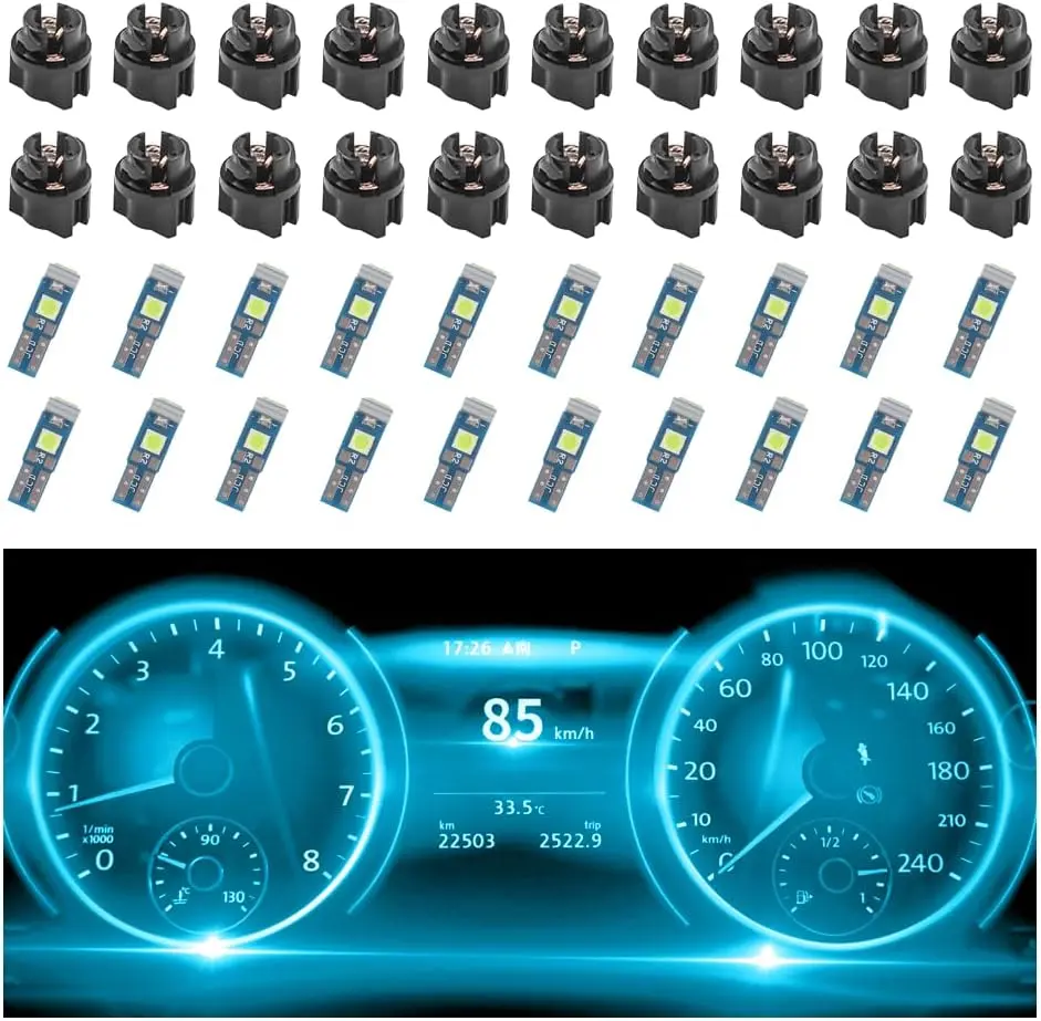 20PCS Car LED Dash Lights - Super Bright Instrument Cluster Light Bulbs with T5 37 74 LED Bulbs & Twist Lock Socket - Universal 12V L-ED Lights for Car Interior Accessories (Ice Blue)
