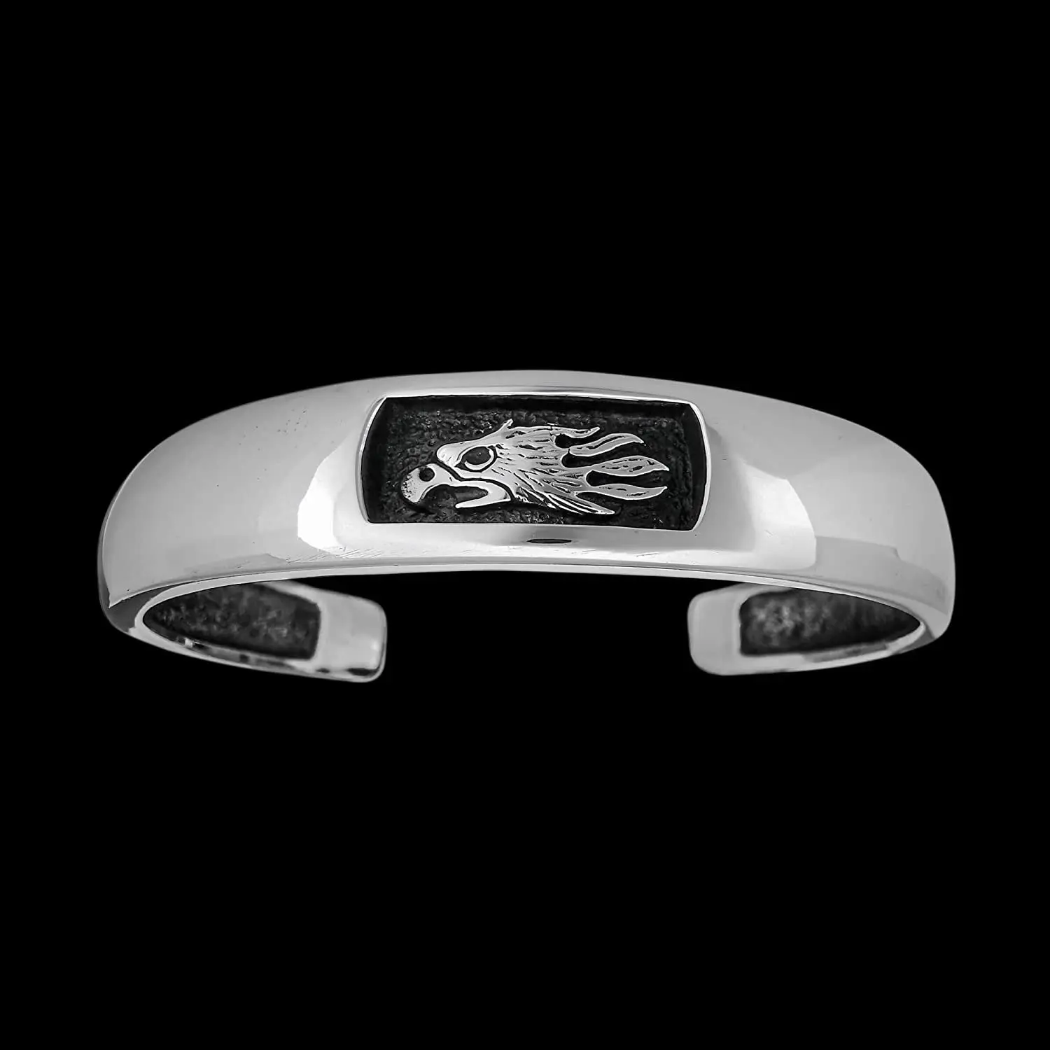 925 Sterling Silver Eagles Bracelet with a soaring fire flame Eagle (XL)