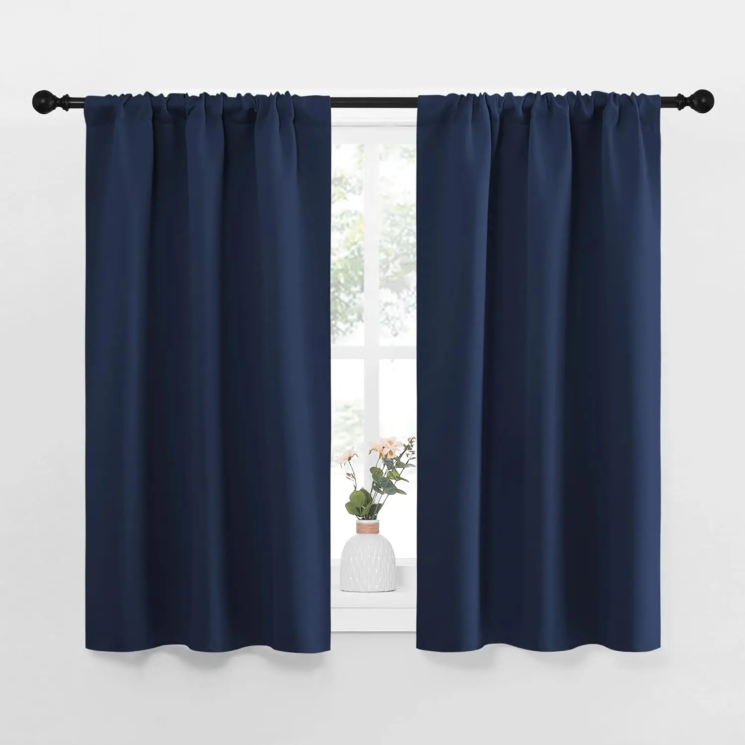 NICETOWN Kitchen Curtains, Short Blackout Curtains & Drapes, Thermal Insulated Rod Pocket Window Treatment Draperies for Nursery (Navy, 34 in x 45 in (W x L), Set of 2)