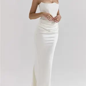 New Off-Shoulder Fishbone Pleated Long Multi-Color Waist-Cinching Strapless Bodycon Jumpsuit Urban Corset Dress